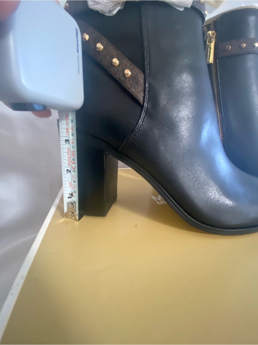 MICHAEL Michael Kors Black Leather Studded Ankle Booties with Gold Hardware - Picture 6 of 13